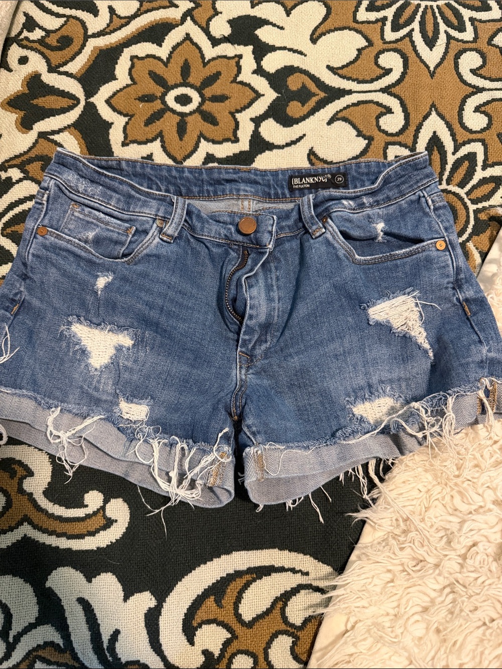 Blank NYC Blue Ripped Denim Cutoff Shorts